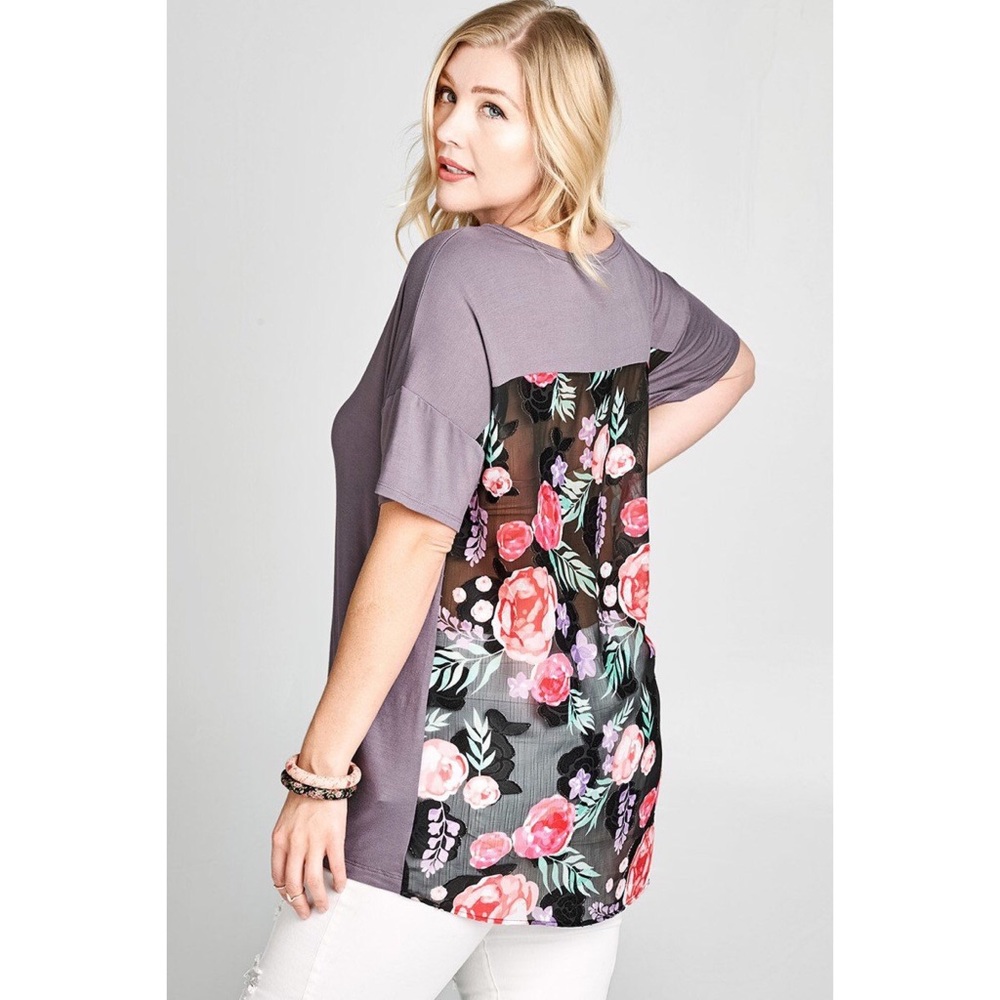 Purple Floral Back Panel Top